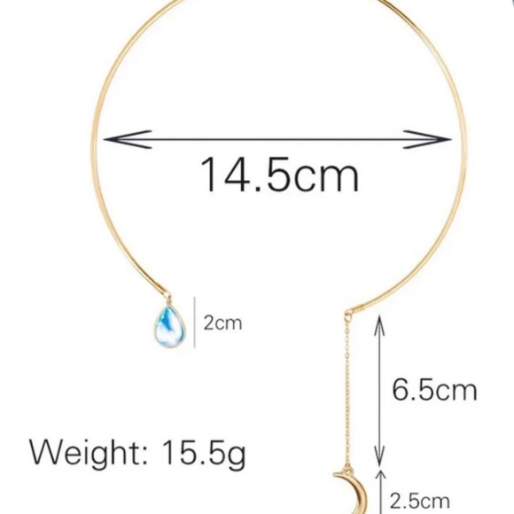 Rhinestone Moon Waterdrop Cuff Necklace Gold Open Choker - Picture 4 of 7